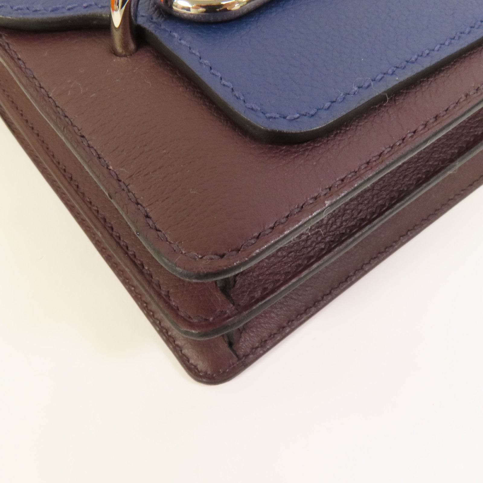 HERMES Evercolor皮革Mini Roulis銀扣肩背袋Rouge Sellier/Bleu Saphir
