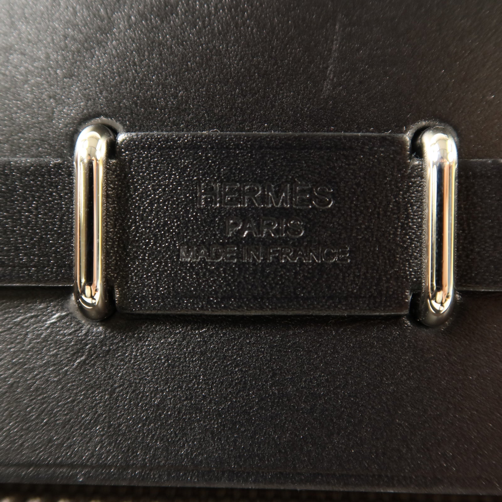 HERMES 帆布Mini Herbag銀扣肩背袋Vert de Gris/Noir