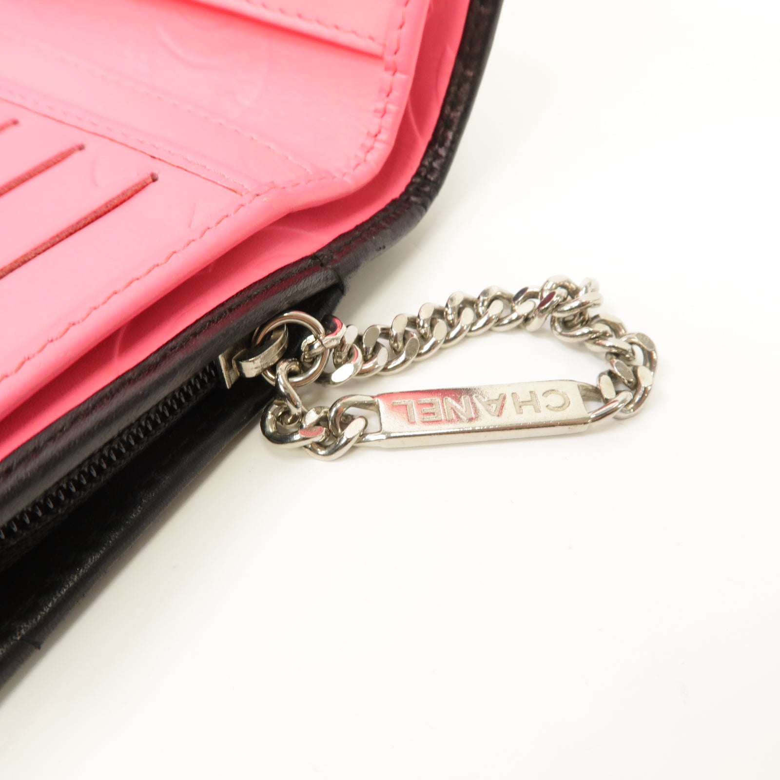 CHANEL 菱格牛Cambon Wallet銀扣錢包黑色/粉紅色