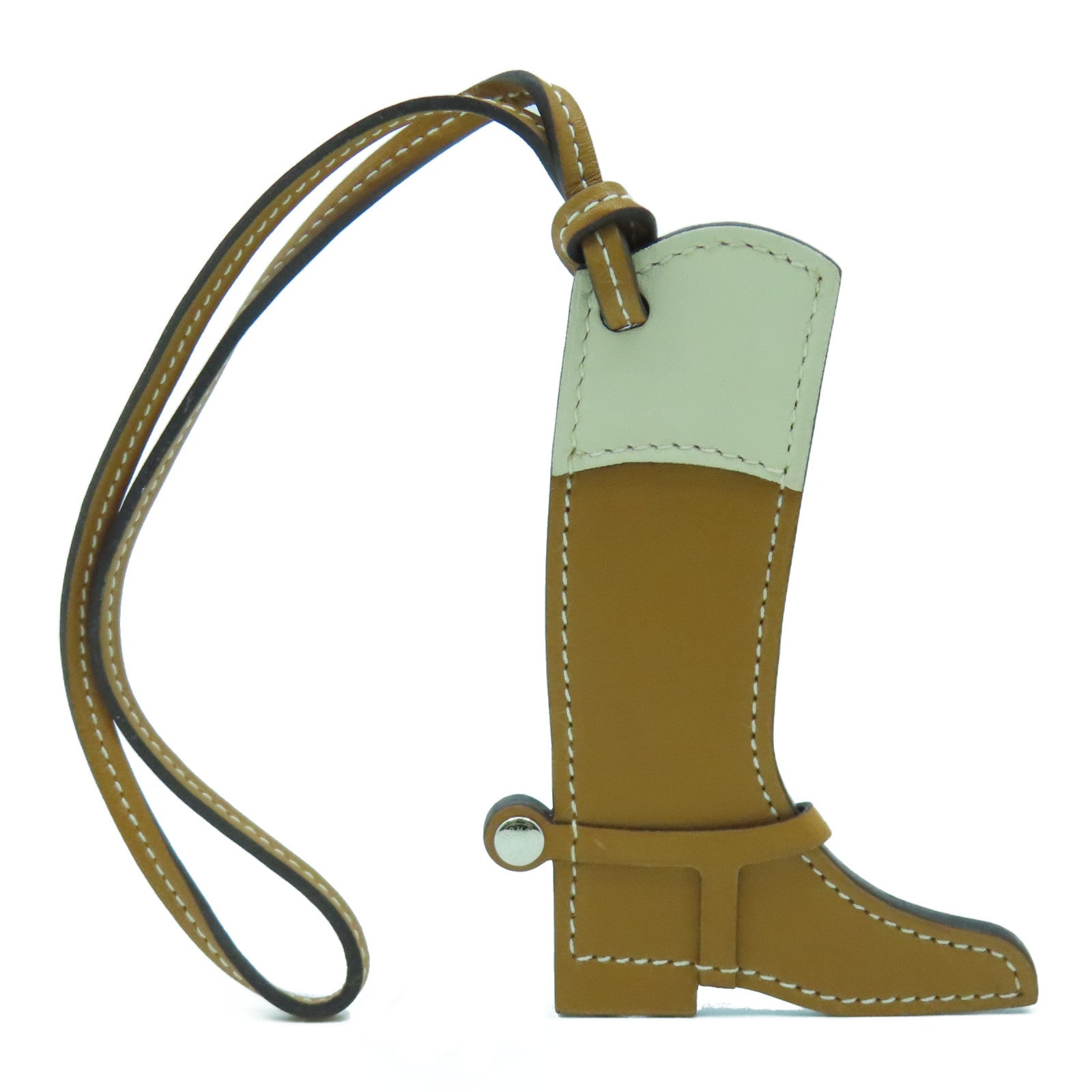 HERMES 【激減優惠】Swift皮革Paddock Boot Charm掛飾啡色/米色