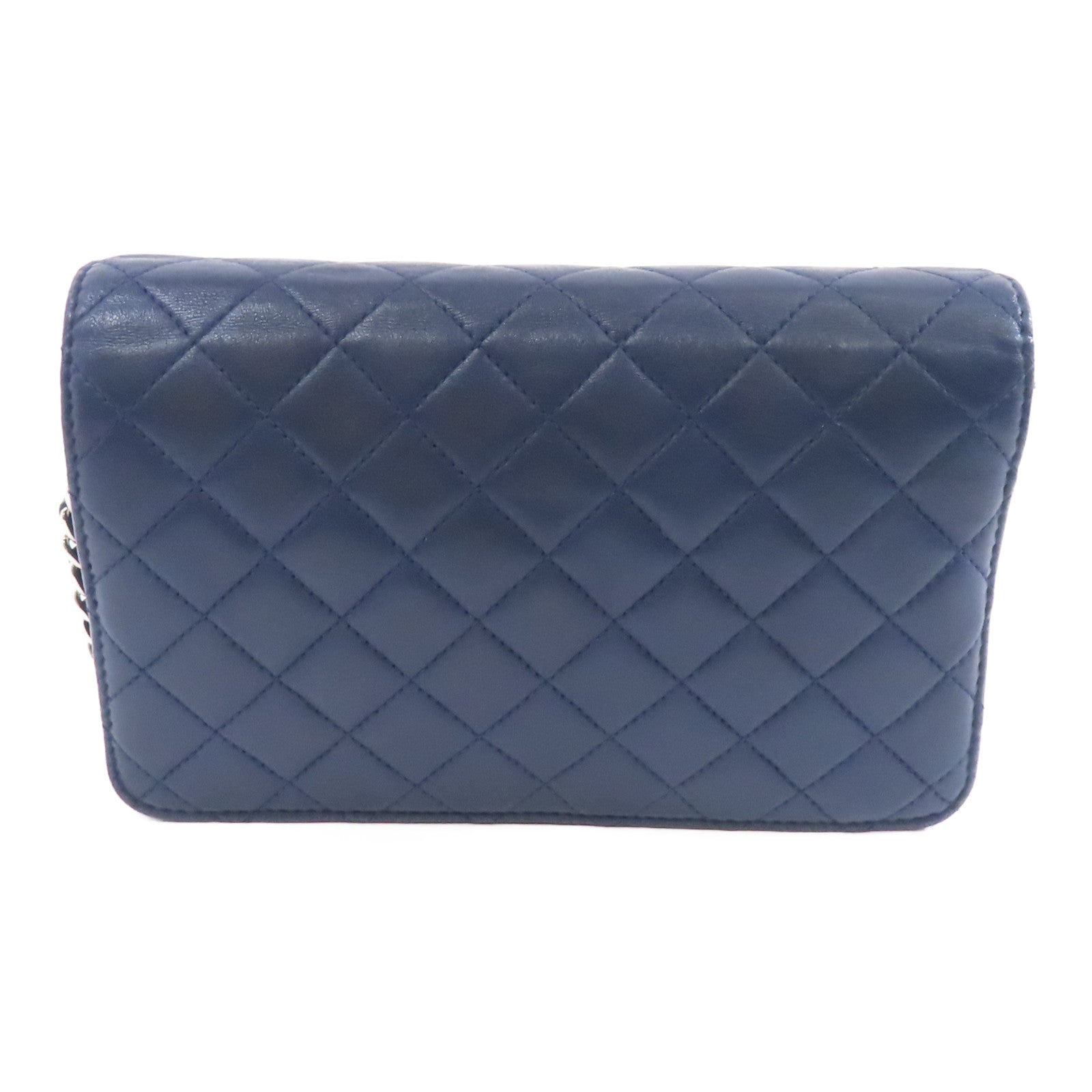 CHANEL 【激減優惠】菱格皮革Wallet On Chain銀扣鏈帶肩背袋深藍色