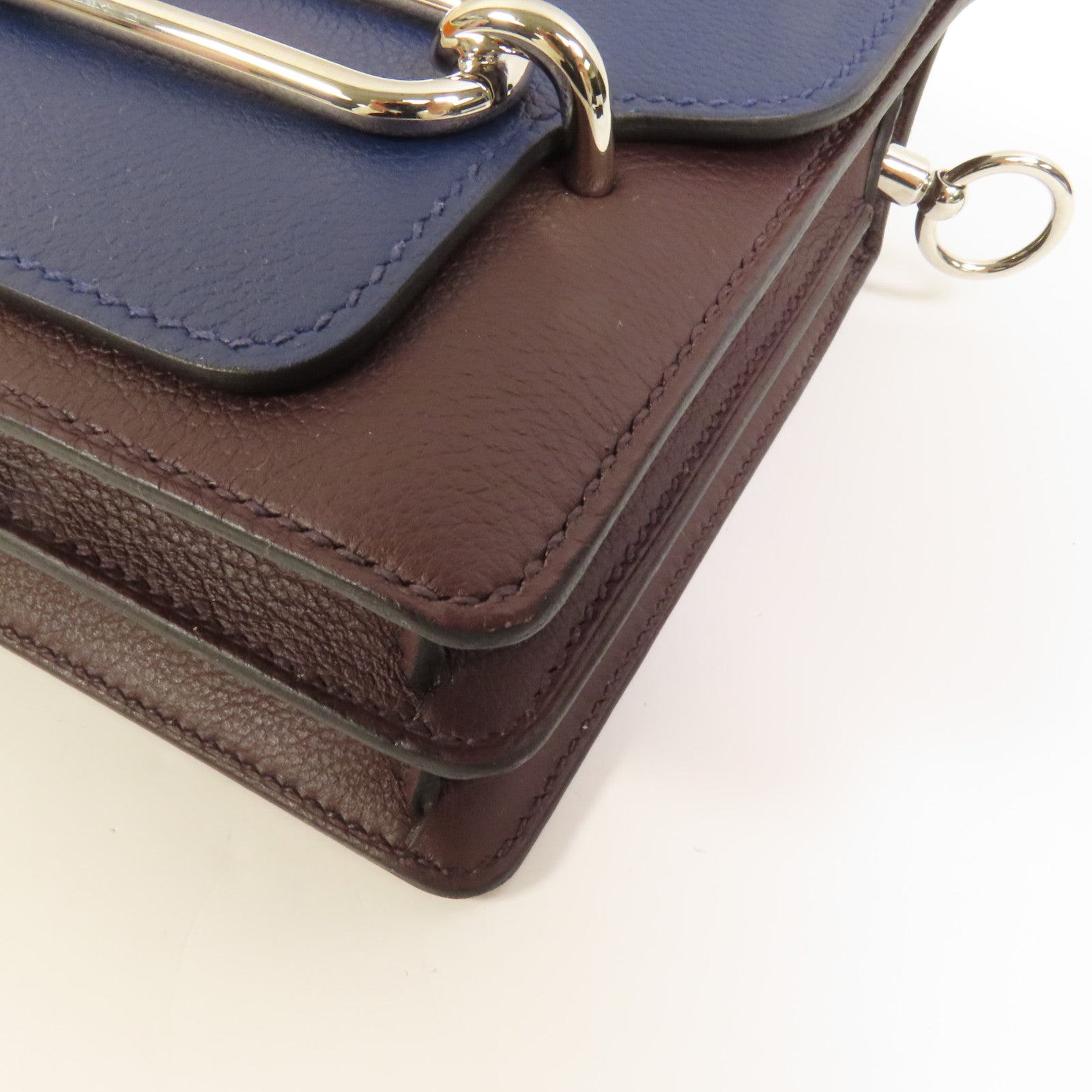 HERMES Evercolor皮革Mini Roulis銀扣肩背袋Rouge Sellier/Bleu Saphir