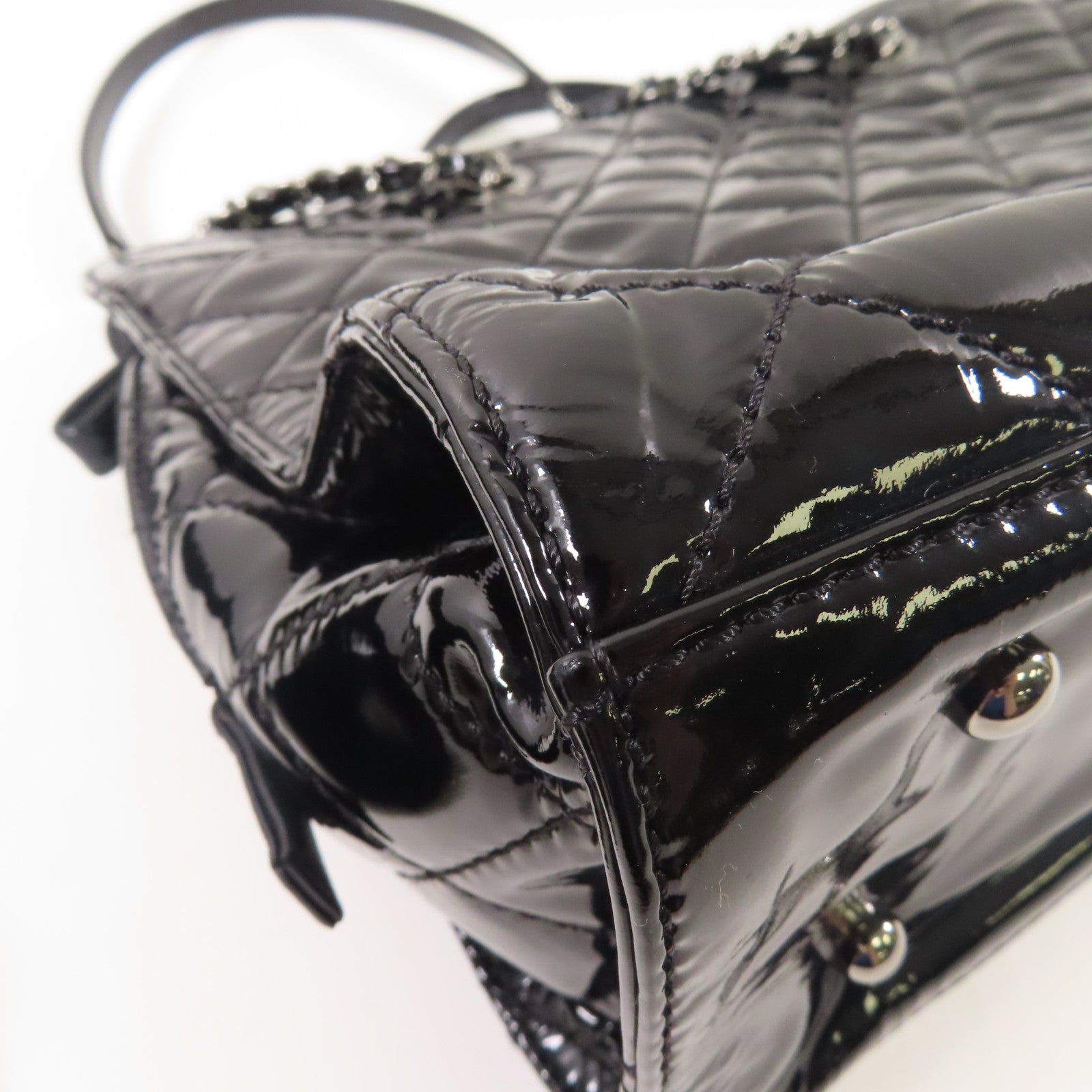 CHANEL 漆皮皮革Shoulder Tote銀扣肩背袋/手挽袋