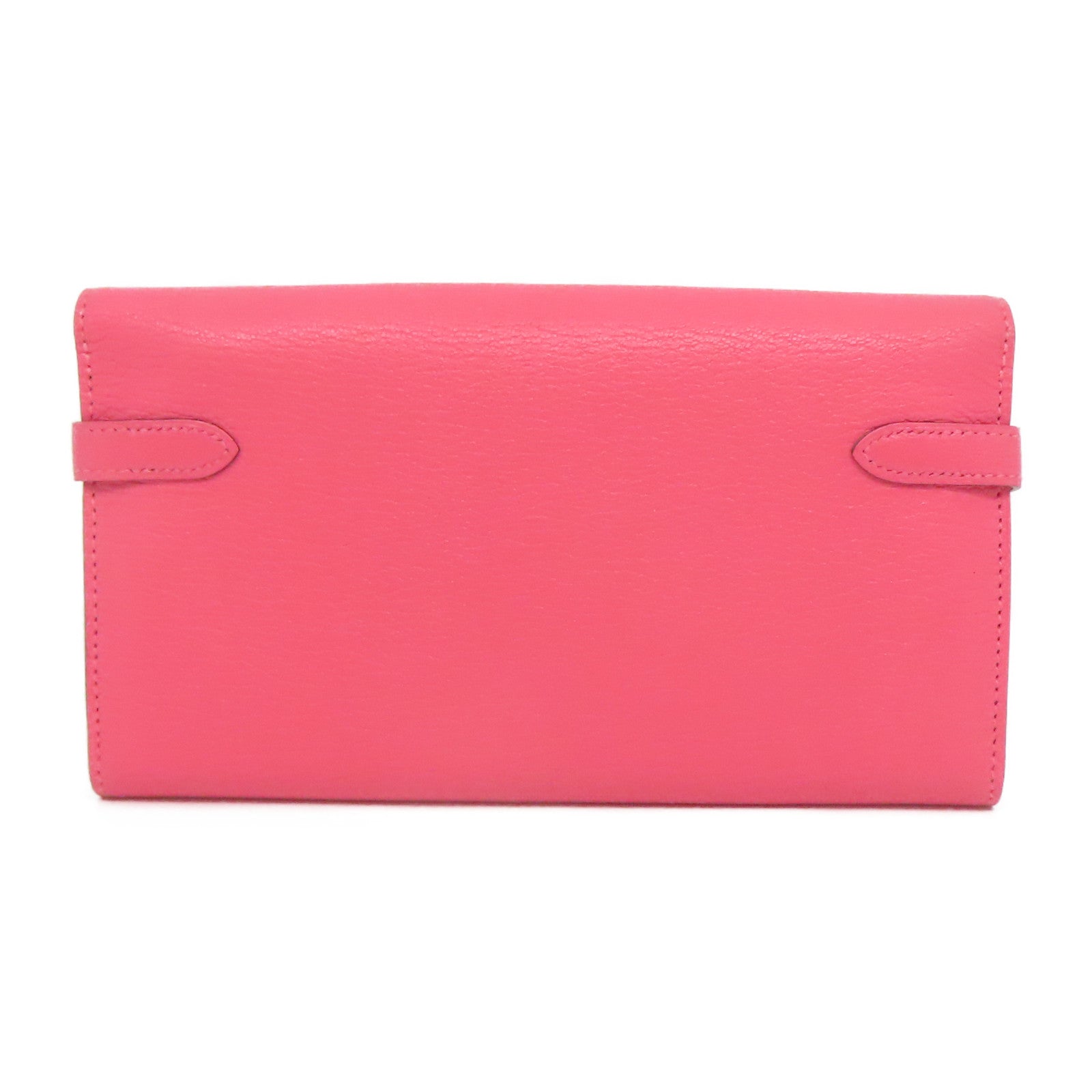 HERMES 【激減優惠】Chevre皮革Kelly Wallet金扣長錢包糖果紅色