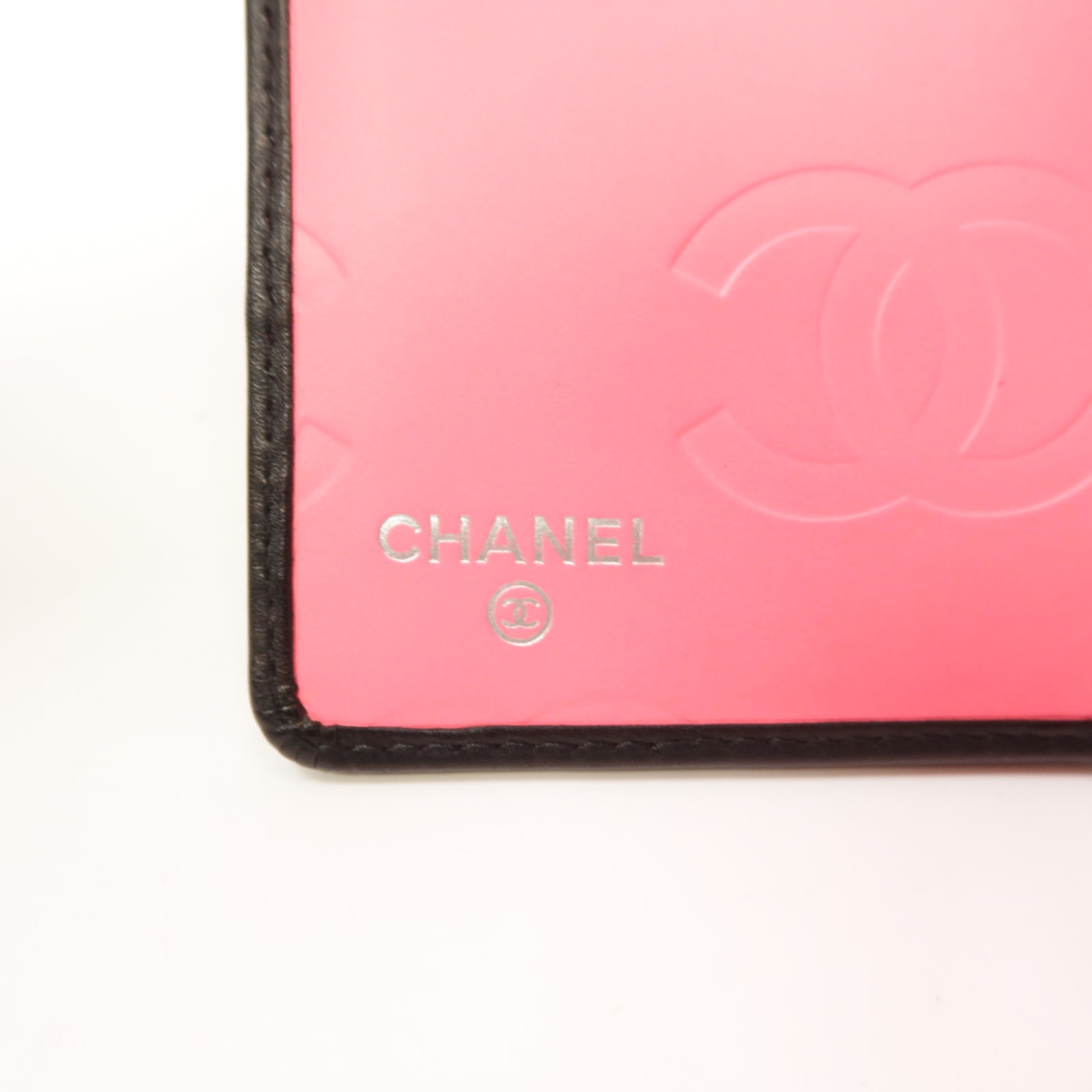 CHANEL 菱格牛Cambon Wallet銀扣錢包黑色/粉紅色
