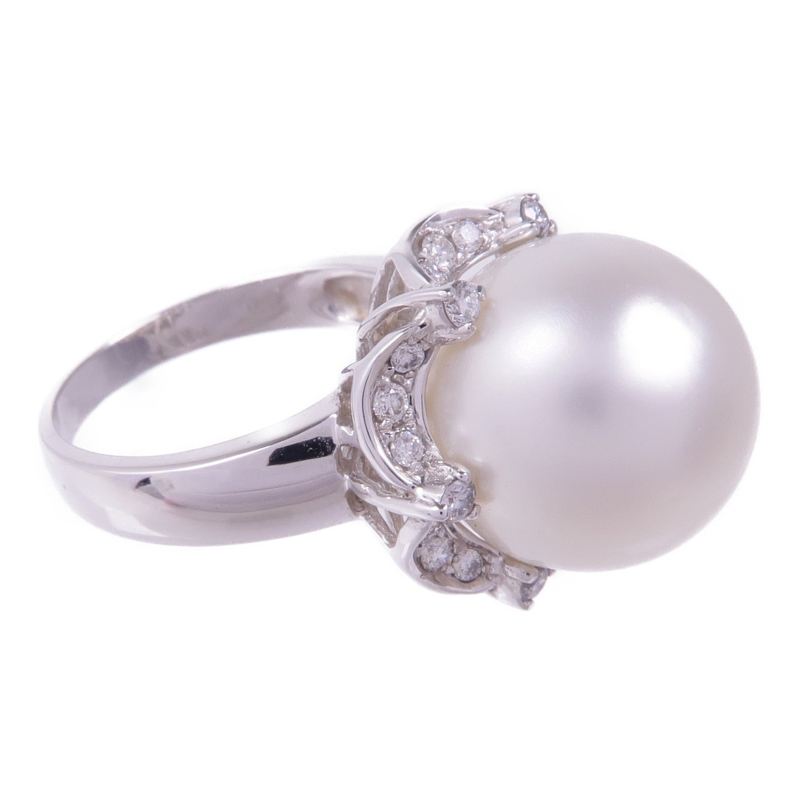JEWELRY 18K白金Pearl Diamond Ring珍珠鑽石戒指US#6
