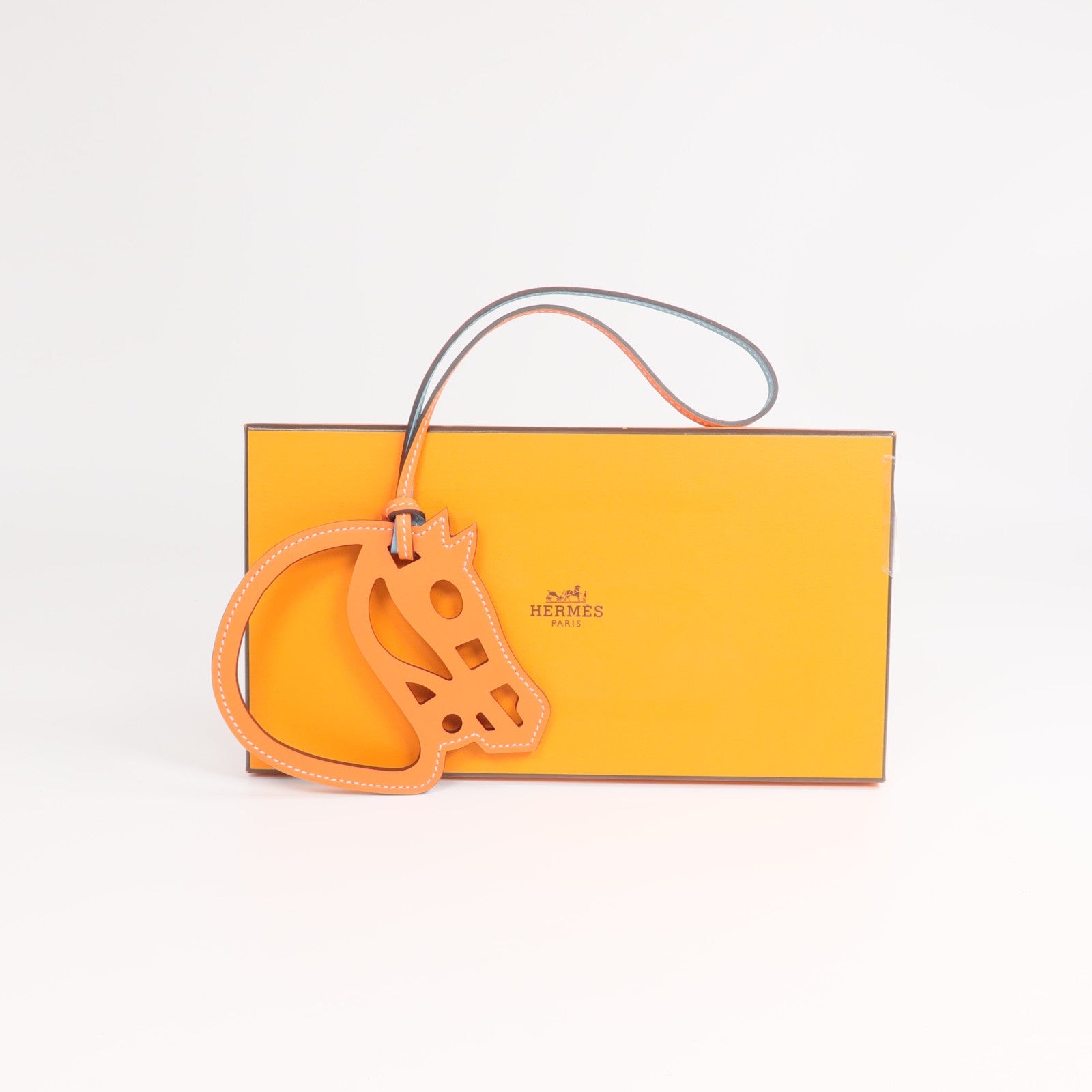 HERMES Swift皮革Horse Charm掛飾Plomb/Orange Poppy