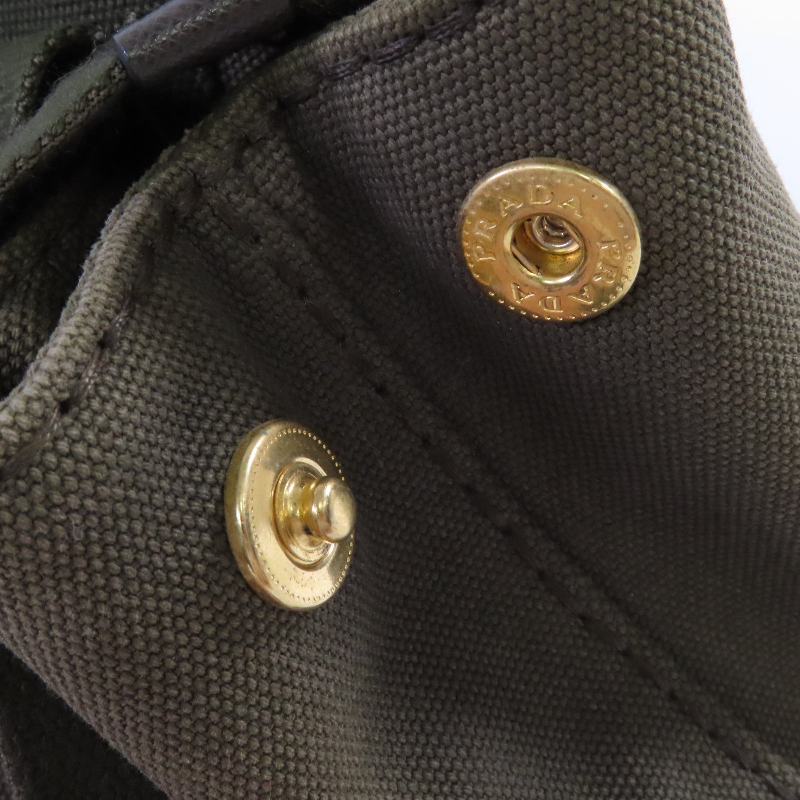 PRADA 帆布Canapa Shoulder Bag金扣手挽肩背兩用袋軍綠色
