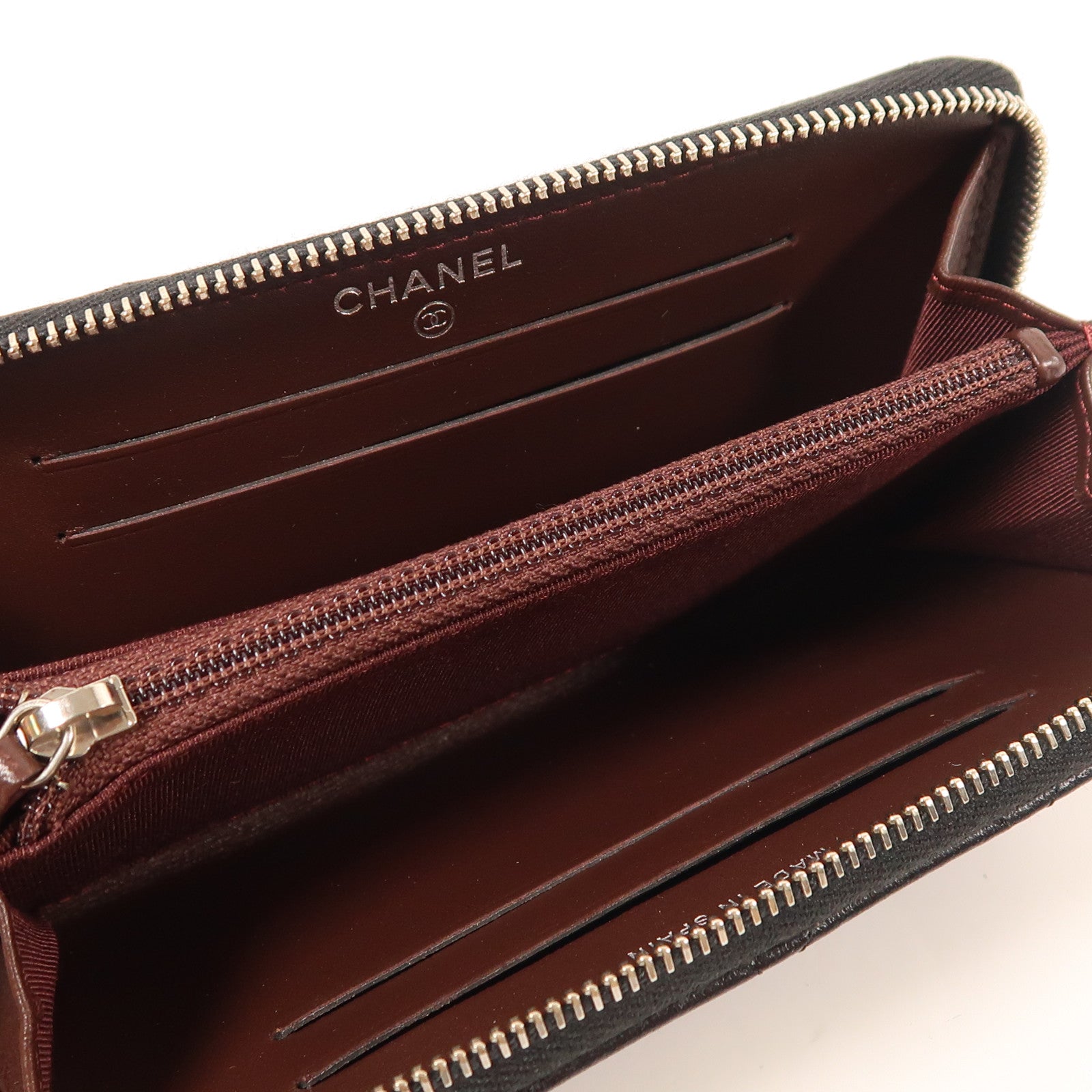 CHANEL 羊皮皮革Zipper Long Wallet銀扣長錢包