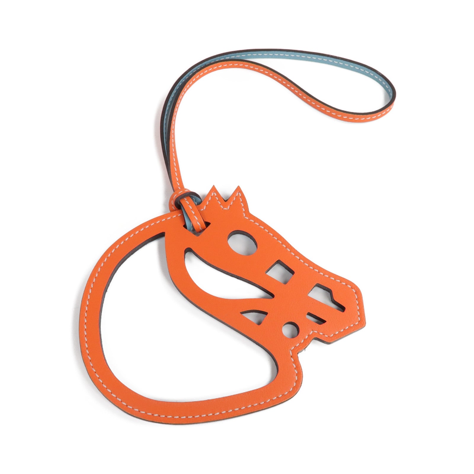 HERMES Swift皮革Horse Charm掛飾Plomb/Orange Poppy