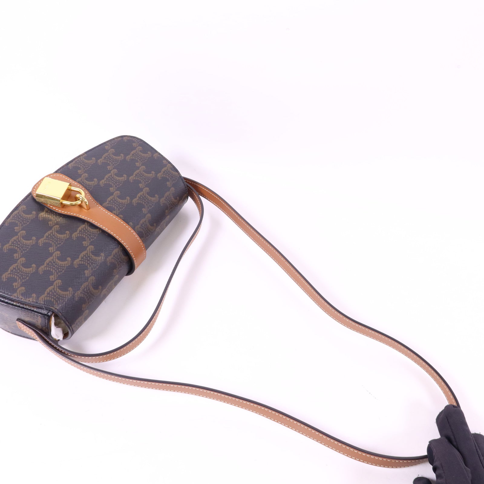 CELINE 塗層帆布Clutch On Strap Bag金扣手挽肩背兩用袋