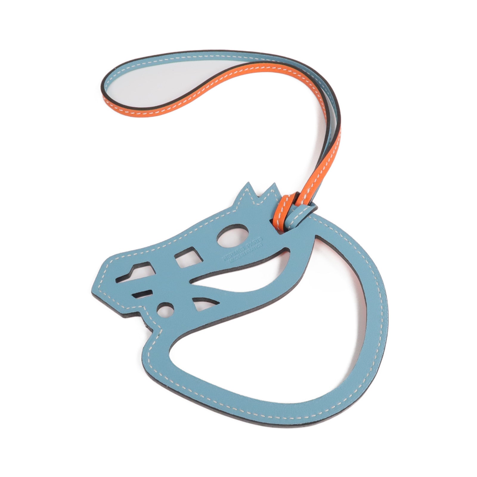 HERMES Swift皮革Horse Charm掛飾Plomb/Orange Poppy