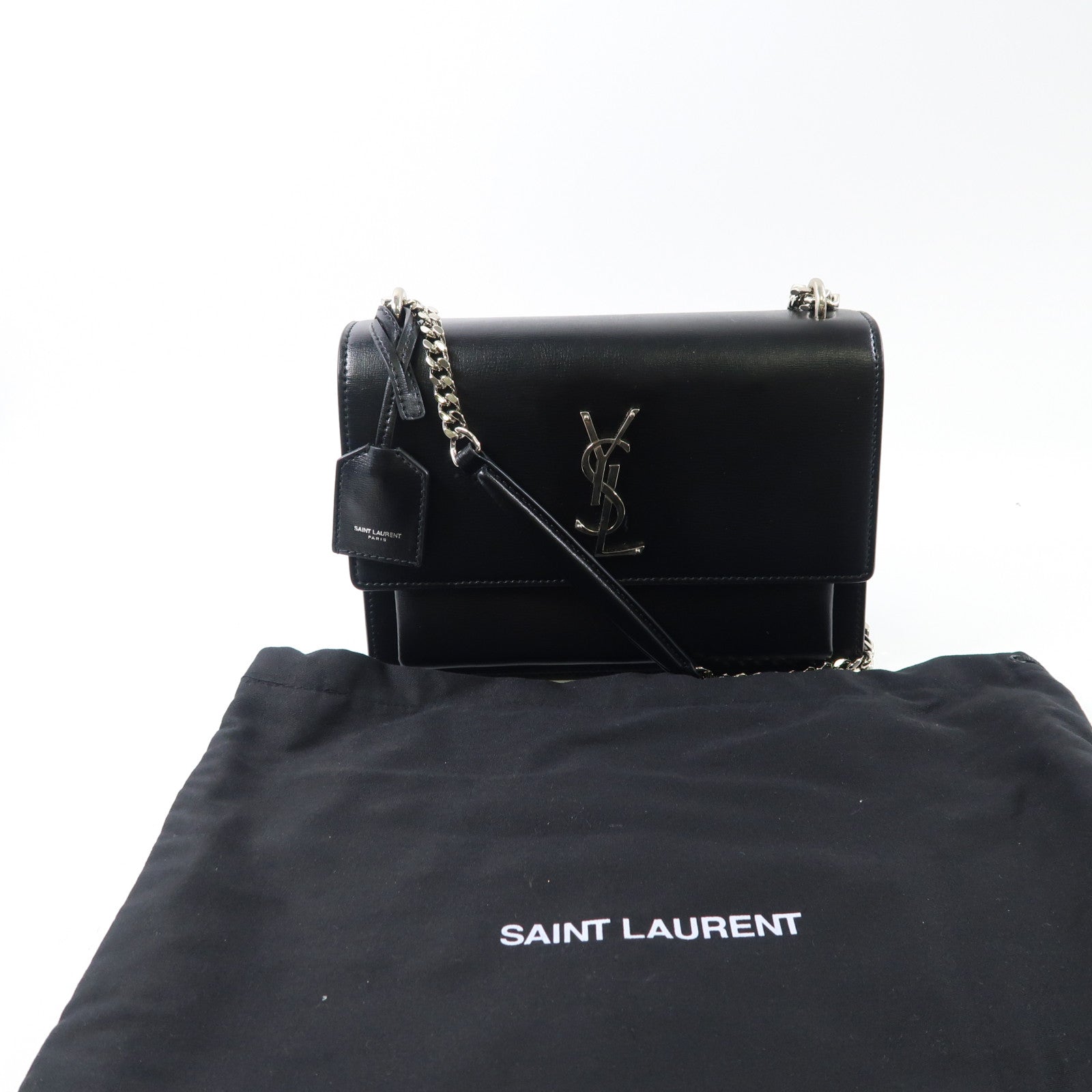 SAINT LAURENT 牛皮皮革Sunset Medium銀扣鏈帶肩背袋