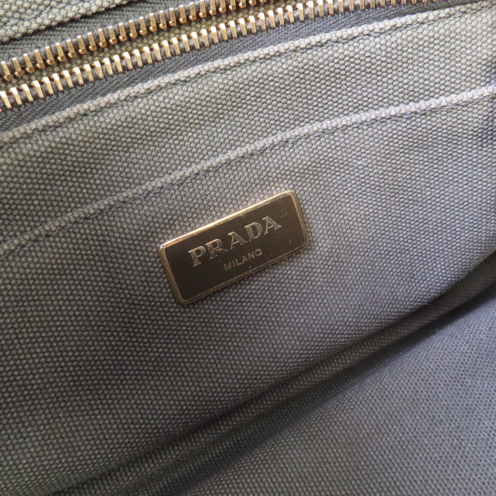 PRADA 帆布Canapa Shoulder Bag金扣手挽肩背兩用袋軍綠色