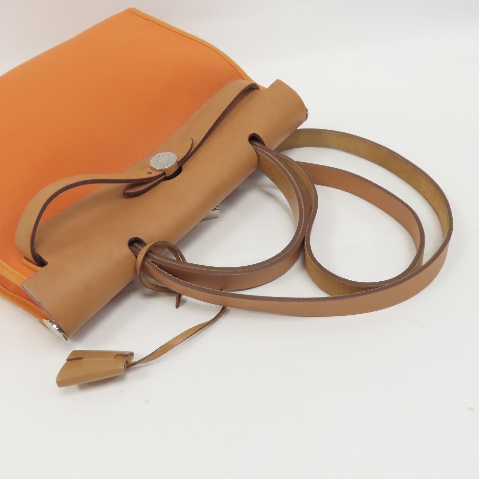 HERMES 帆布Herbag PM銀扣手挽肩背兩用袋橙色