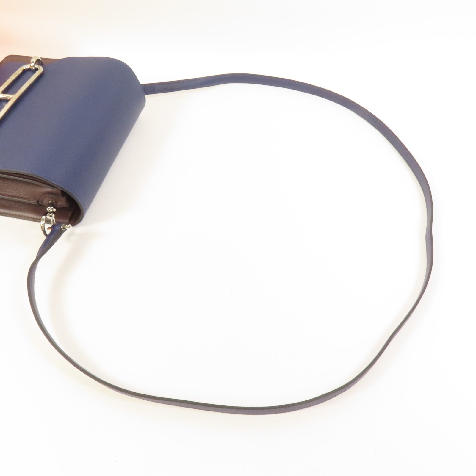 HERMES Evercolor皮革Mini Roulis銀扣肩背袋Rouge Sellier/Bleu Saphir