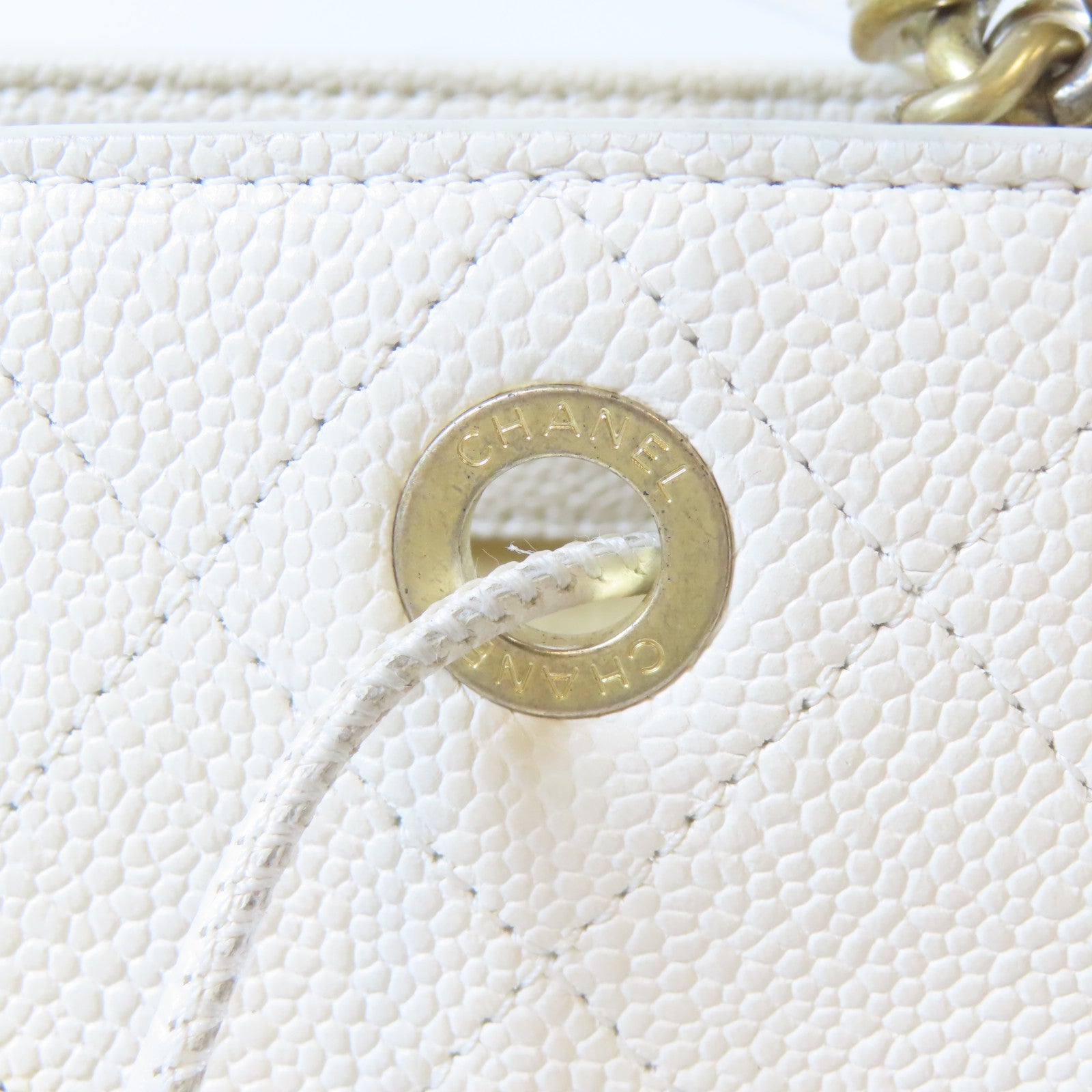 CHANEL 菱格Caviar皮革Chain Shoulder Bag金扣手挽肩背兩用袋白色