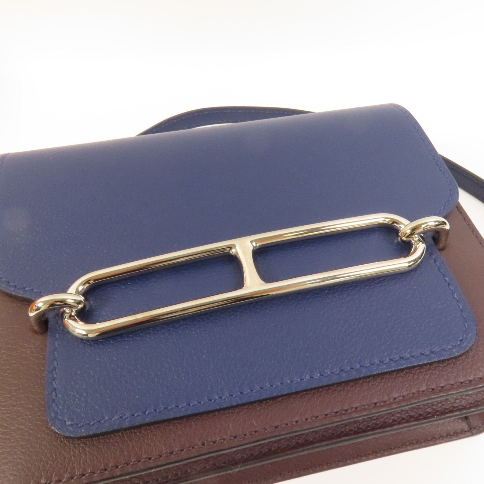 HERMES Evercolor皮革Mini Roulis銀扣肩背袋Rouge Sellier/Bleu Saphir