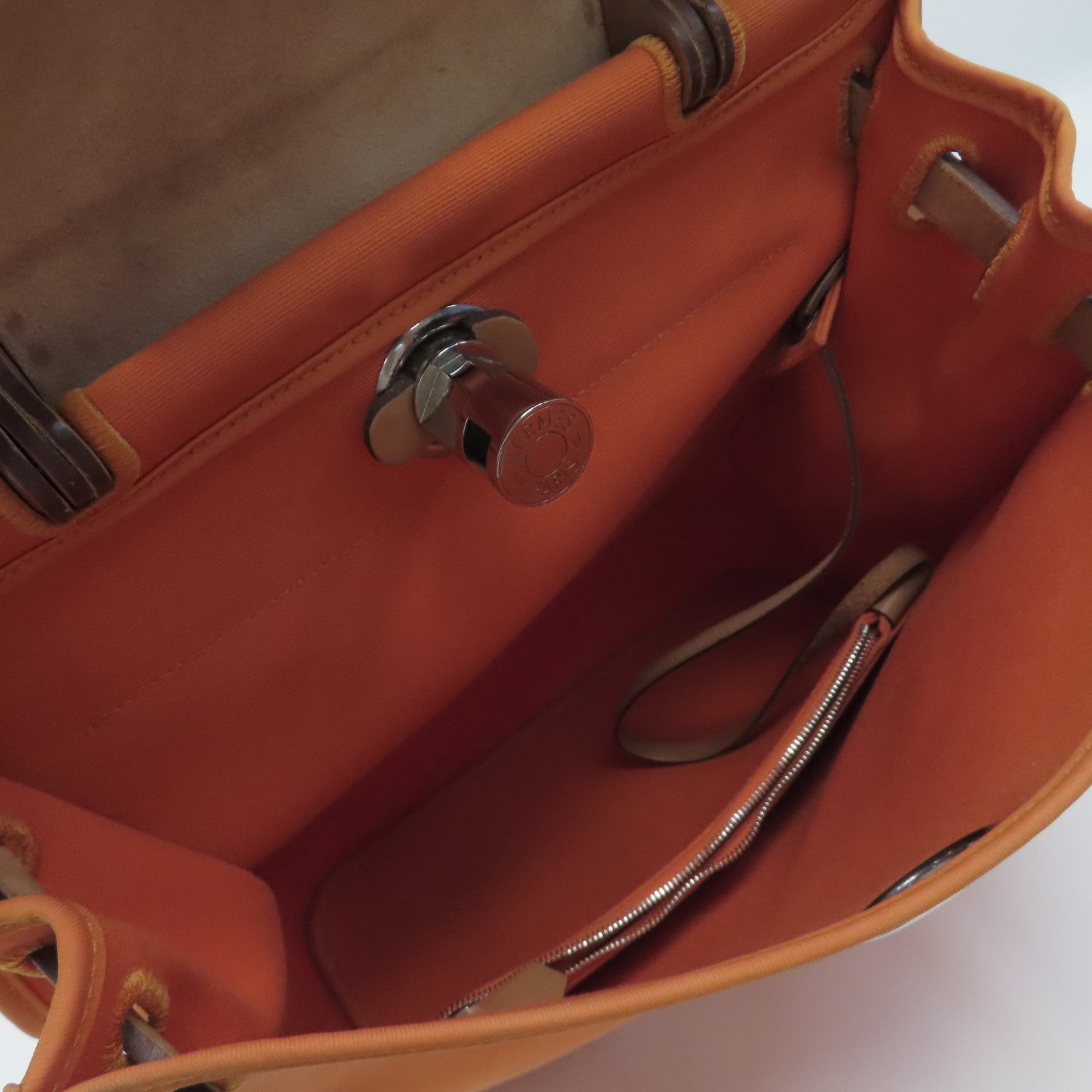 HERMES 帆布Herbag PM銀扣手挽肩背兩用袋橙色