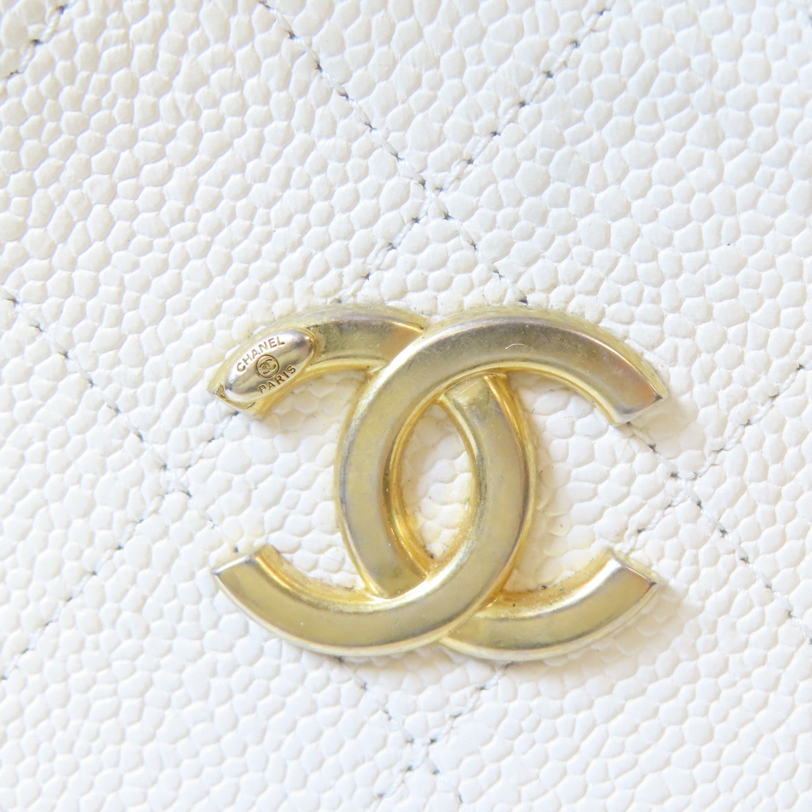 CHANEL 菱格Caviar皮革Chain Shoulder Bag金扣手挽肩背兩用袋白色