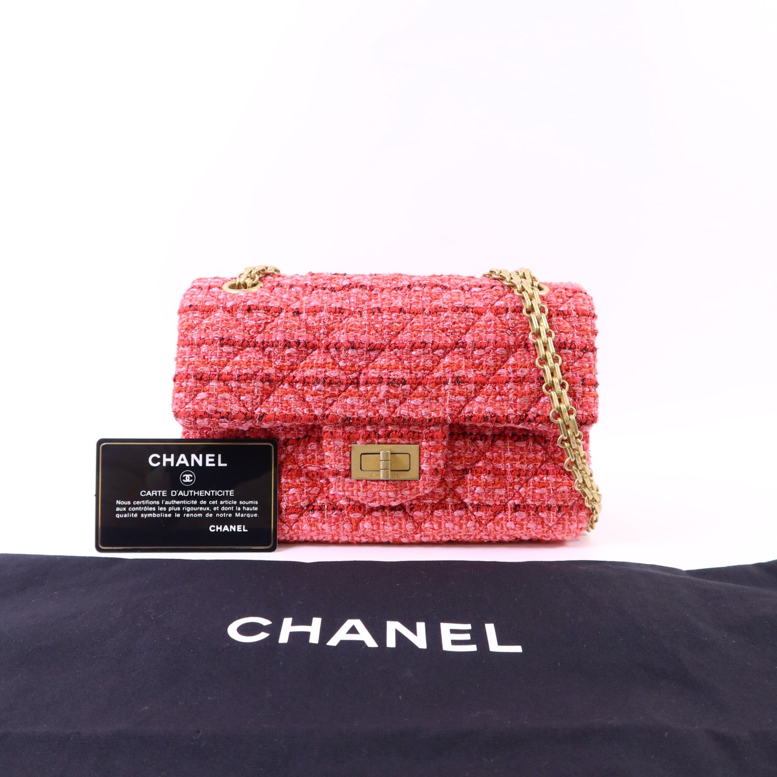 CHANEL 斜紋軟呢Mini Reissue 2.55金扣鏈帶肩背袋