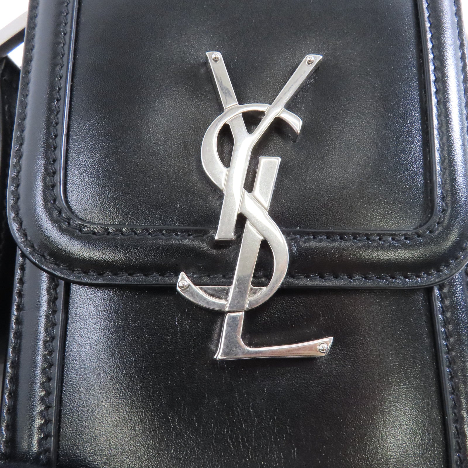 SAINT LAURENT 牛皮皮革Solferino Bag銀扣肩背袋黑色