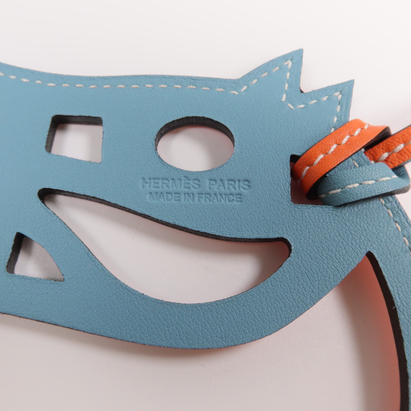 HERMES Swift皮革Horse Charm掛飾Plomb/Orange Poppy