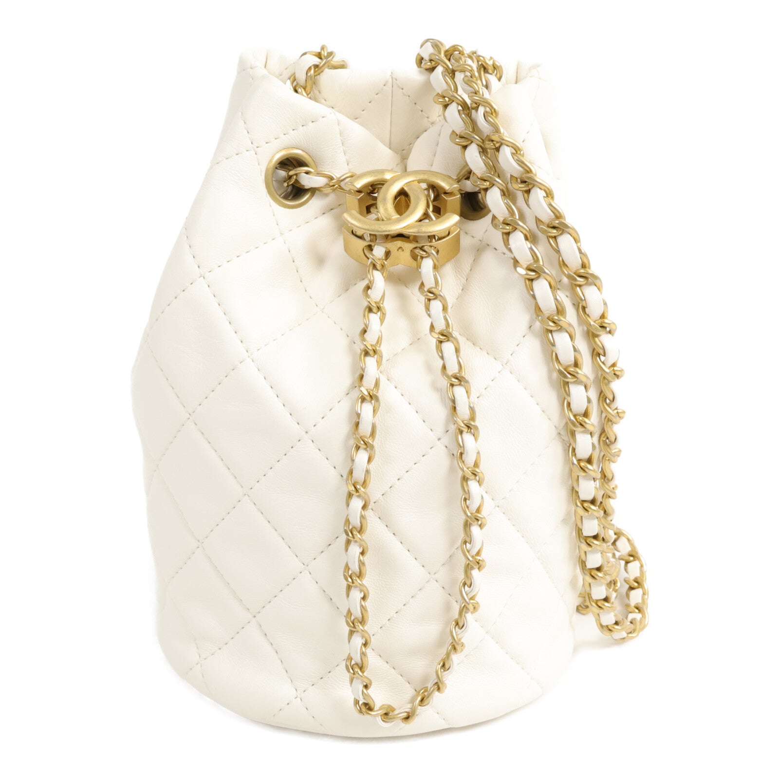 CHANEL 羊皮皮革Drawstring Bucket Bag Pearl Crush鏈帶肩背袋