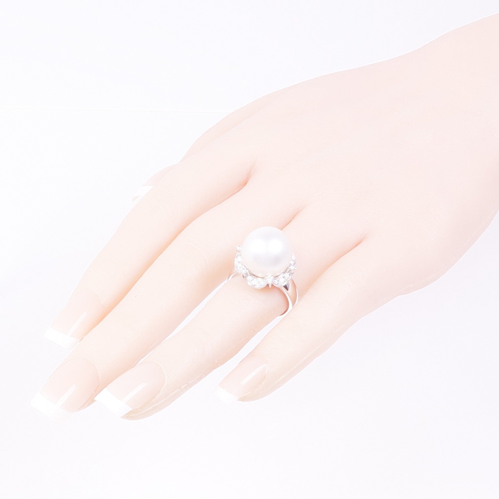 JEWELRY 18K白金Pearl Diamond Ring珍珠鑽石戒指US#6