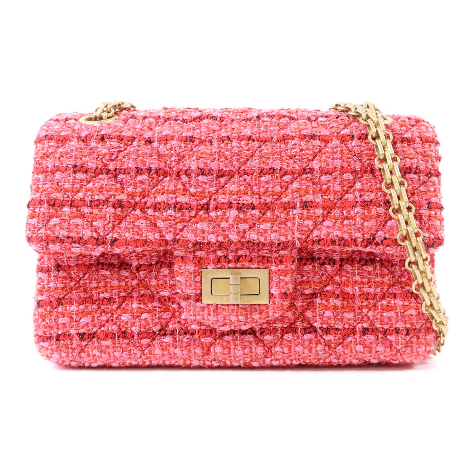 CHANEL 斜紋軟呢Mini Reissue 2.55金扣鏈帶肩背袋