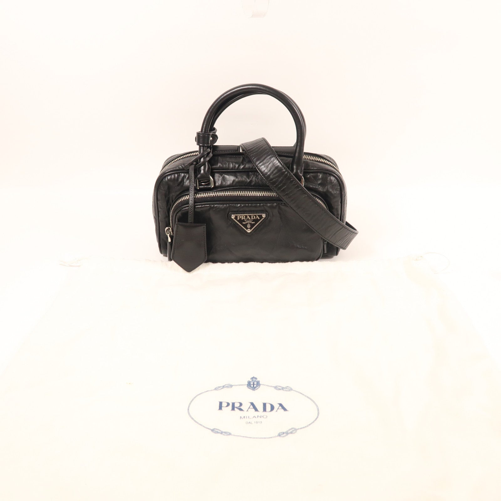 PRADA 皮革2 Way Shoulder銀扣手挽肩背兩用袋