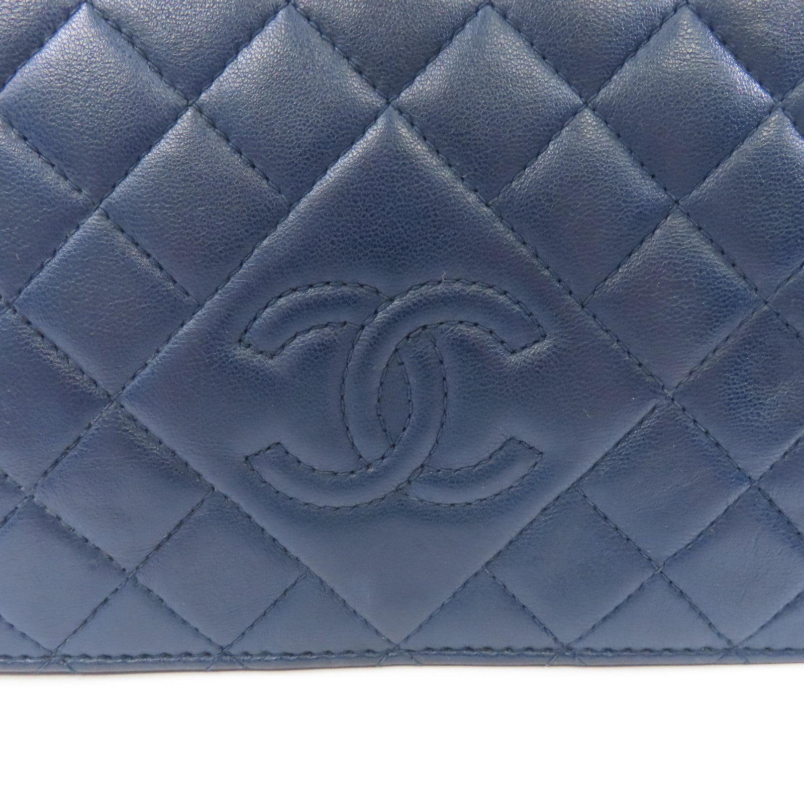 CHANEL 【激減優惠】菱格皮革Wallet On Chain銀扣鏈帶肩背袋深藍色