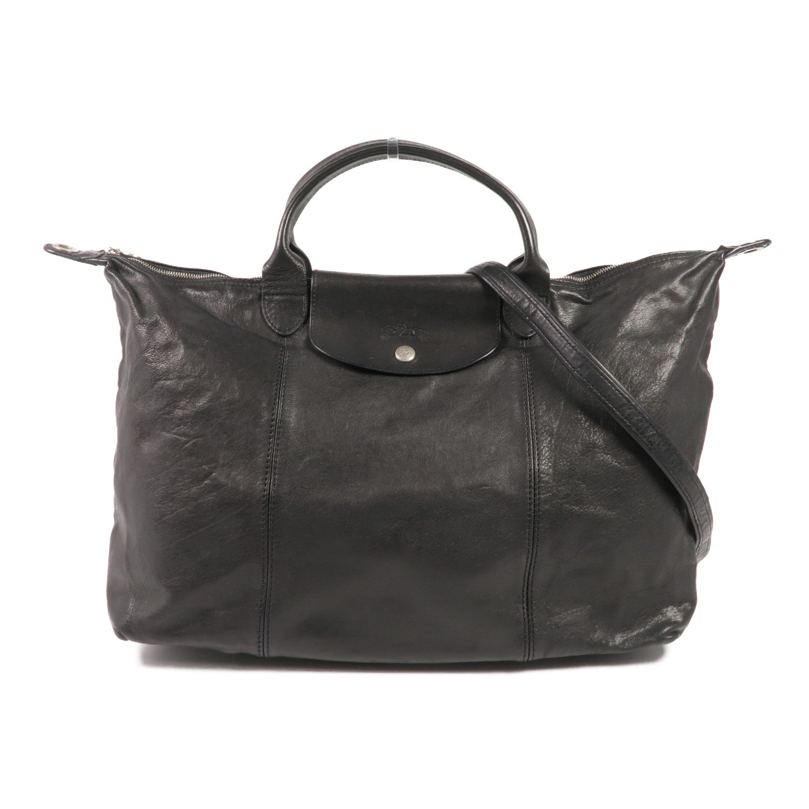 Longchamp 牛皮皮革2 Way Shoulder銀扣手挽肩背兩用袋