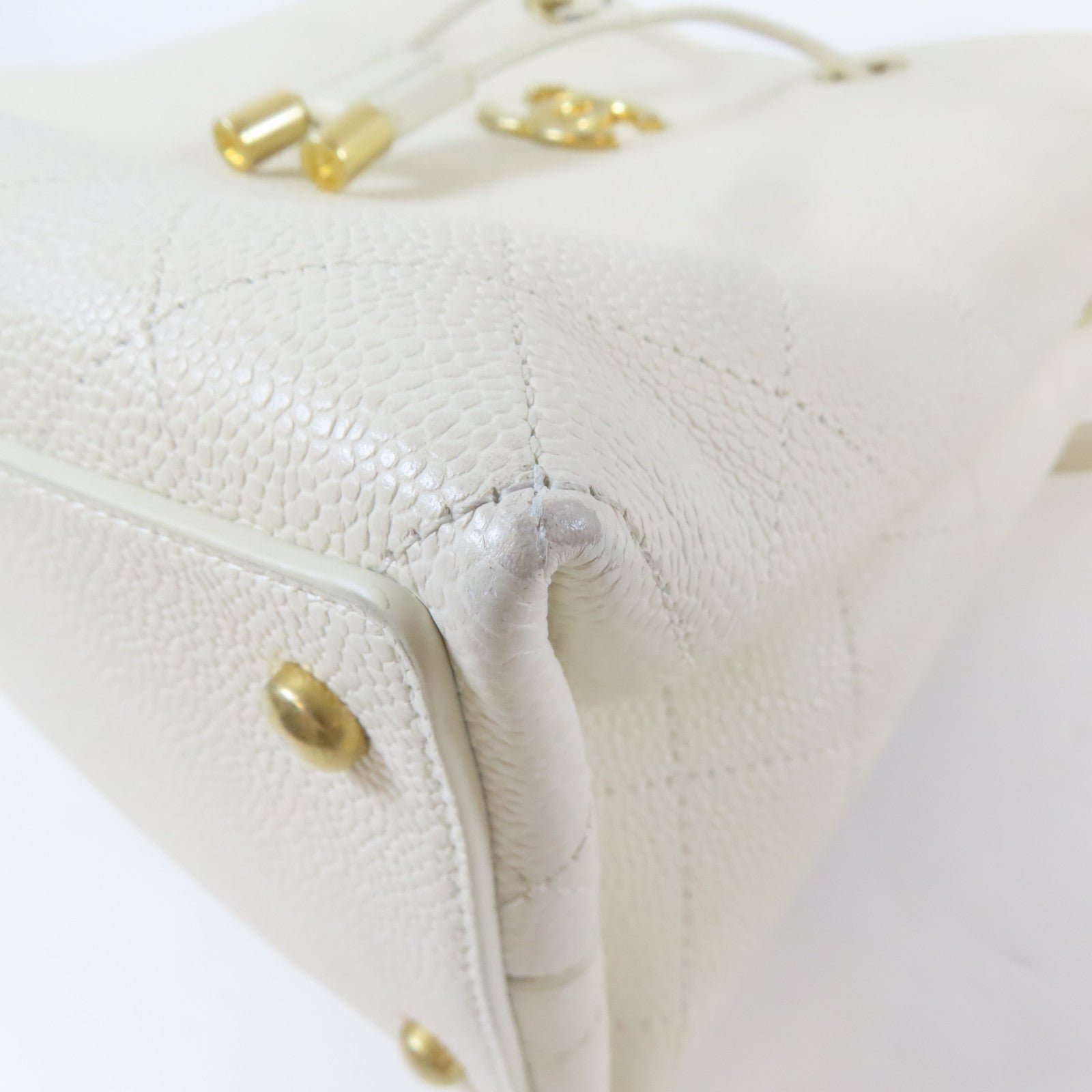 CHANEL 菱格Caviar皮革Chain Shoulder Bag金扣手挽肩背兩用袋白色