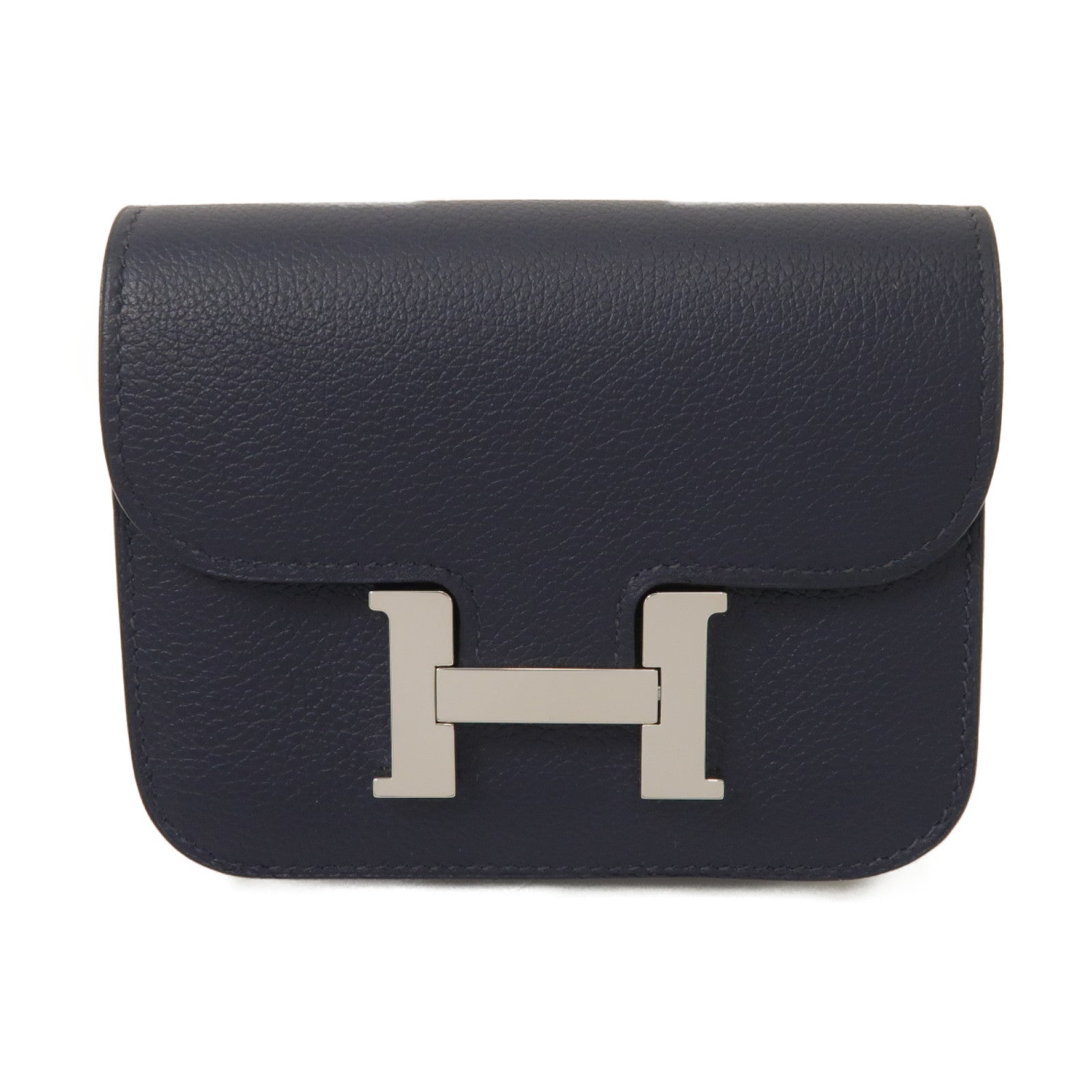 HERMES Evercolor皮革Constance Slim銀扣手拿包Bleu Nuit深藍色