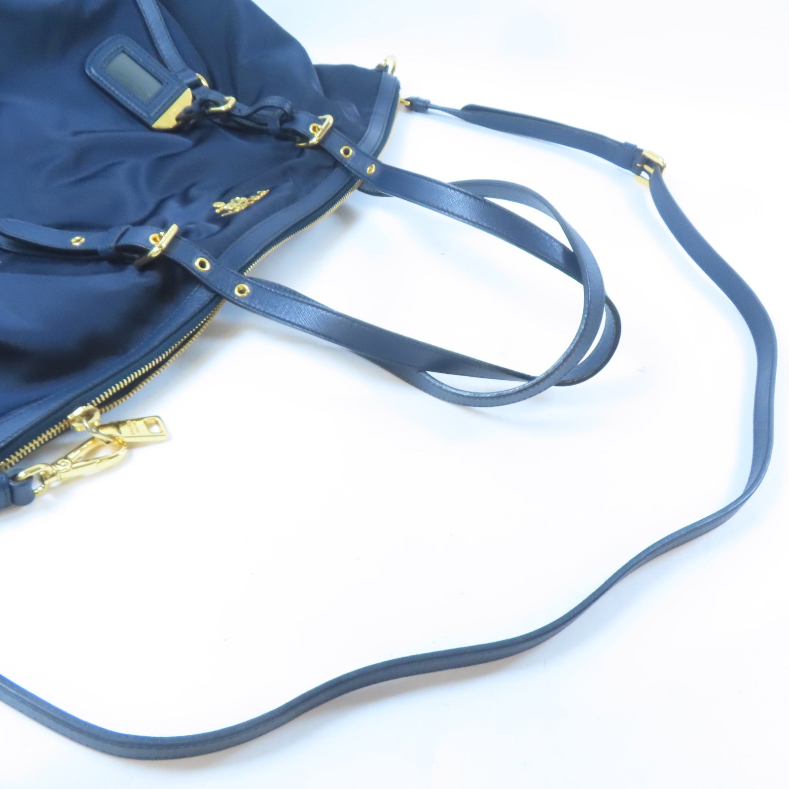 PRADA 尼龍Shoulder Bag金扣手挽肩背兩用袋深藍色