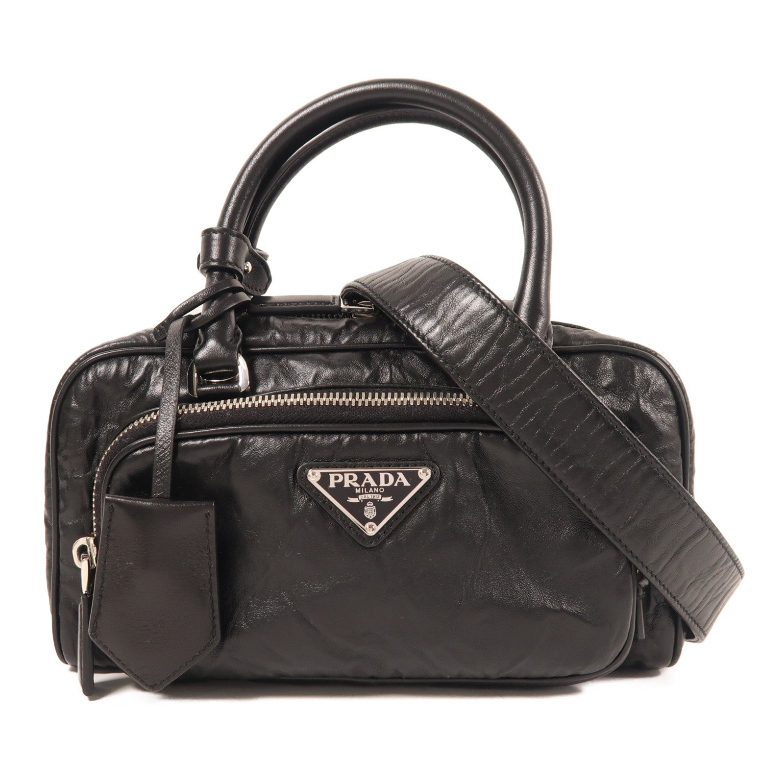 PRADA 皮革2 Way Shoulder銀扣手挽肩背兩用袋