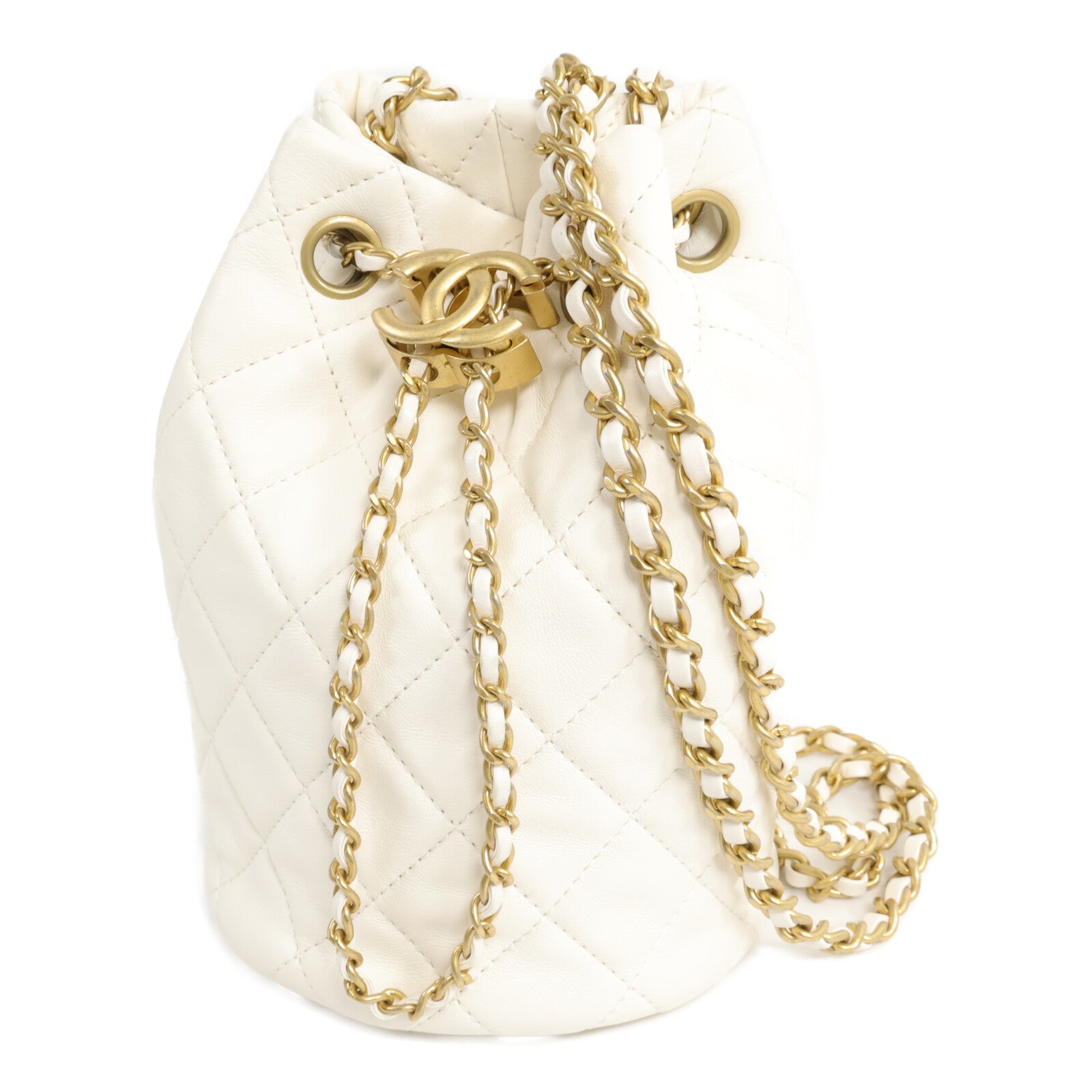CHANEL 羊皮皮革Drawstring Bucket Bag Pearl Crush鏈帶肩背袋
