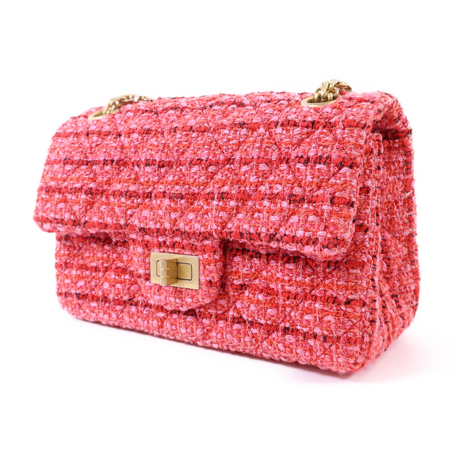 CHANEL 斜紋軟呢Mini Reissue 2.55金扣鏈帶肩背袋