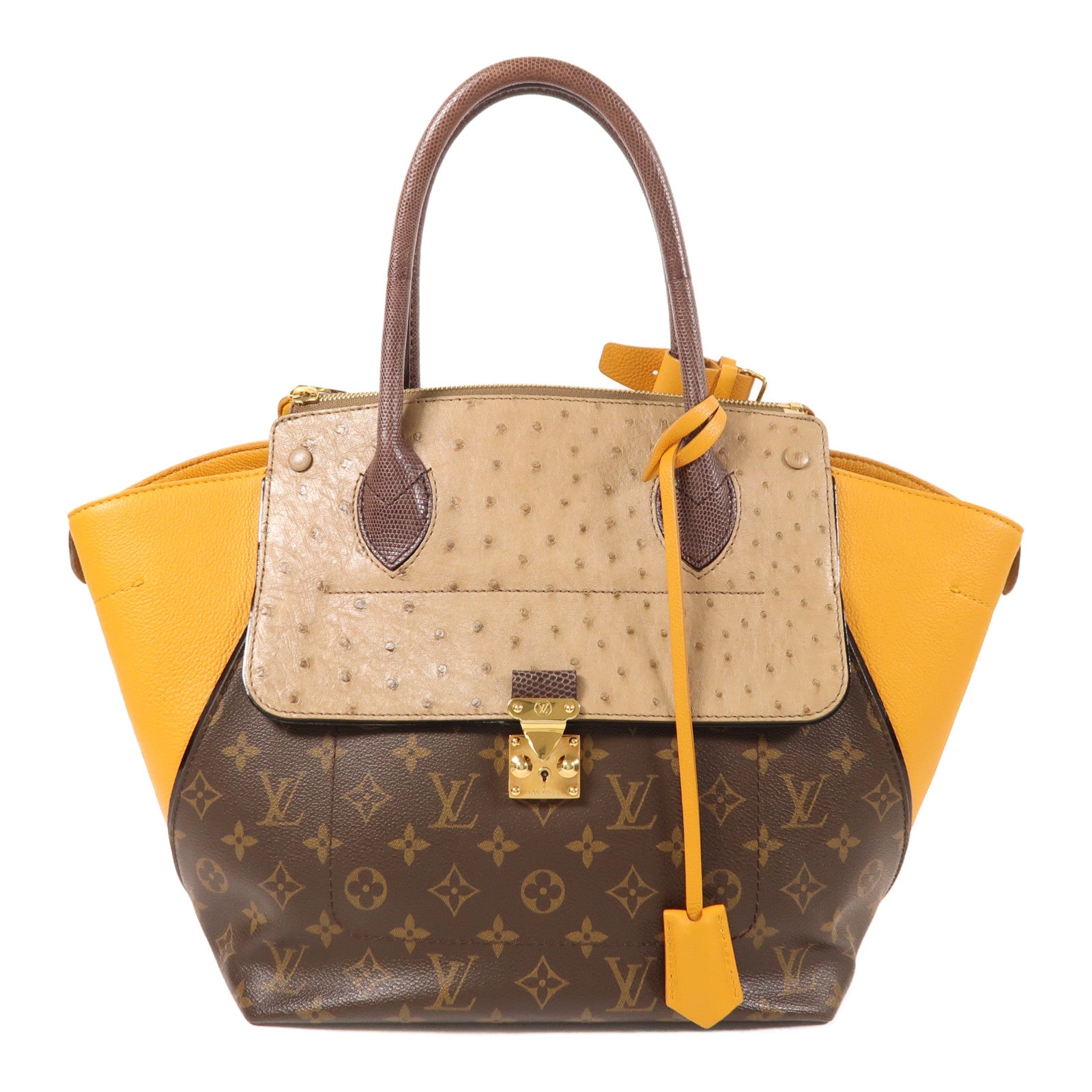 LOUIS VUITTON Monogram/鴕鳥皮革Hand Bag金扣手挽袋