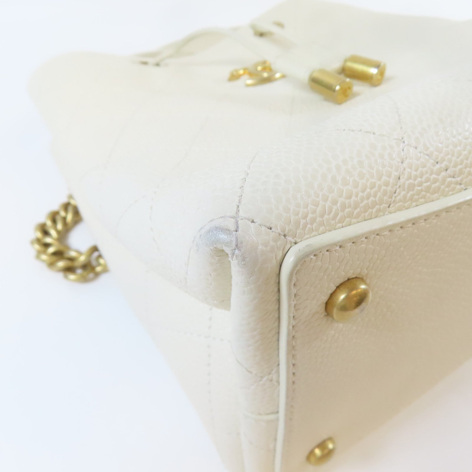 CHANEL 菱格Caviar皮革Chain Shoulder Bag金扣手挽肩背兩用袋白色