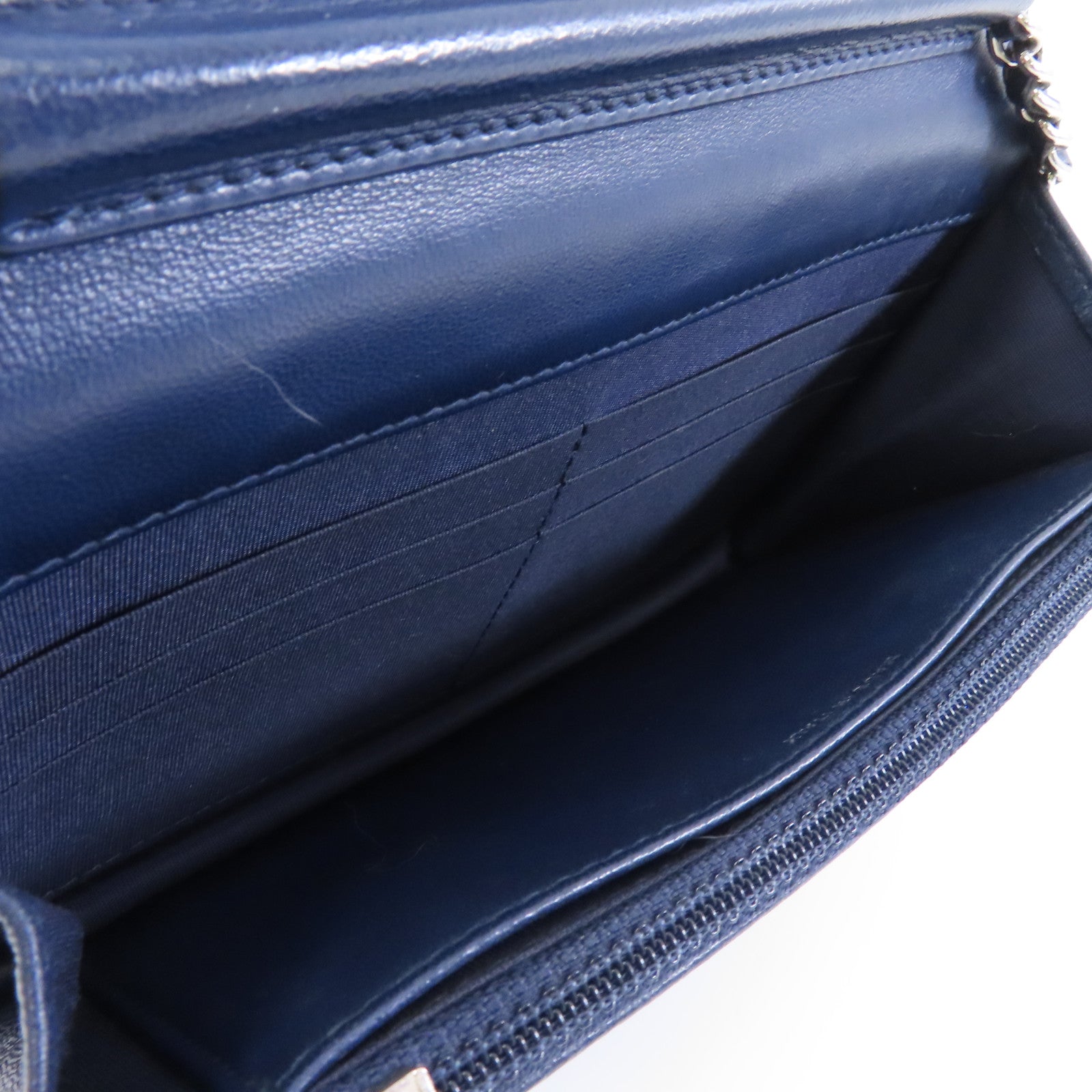 CHANEL 【激減優惠】菱格皮革Wallet On Chain銀扣鏈帶肩背袋深藍色