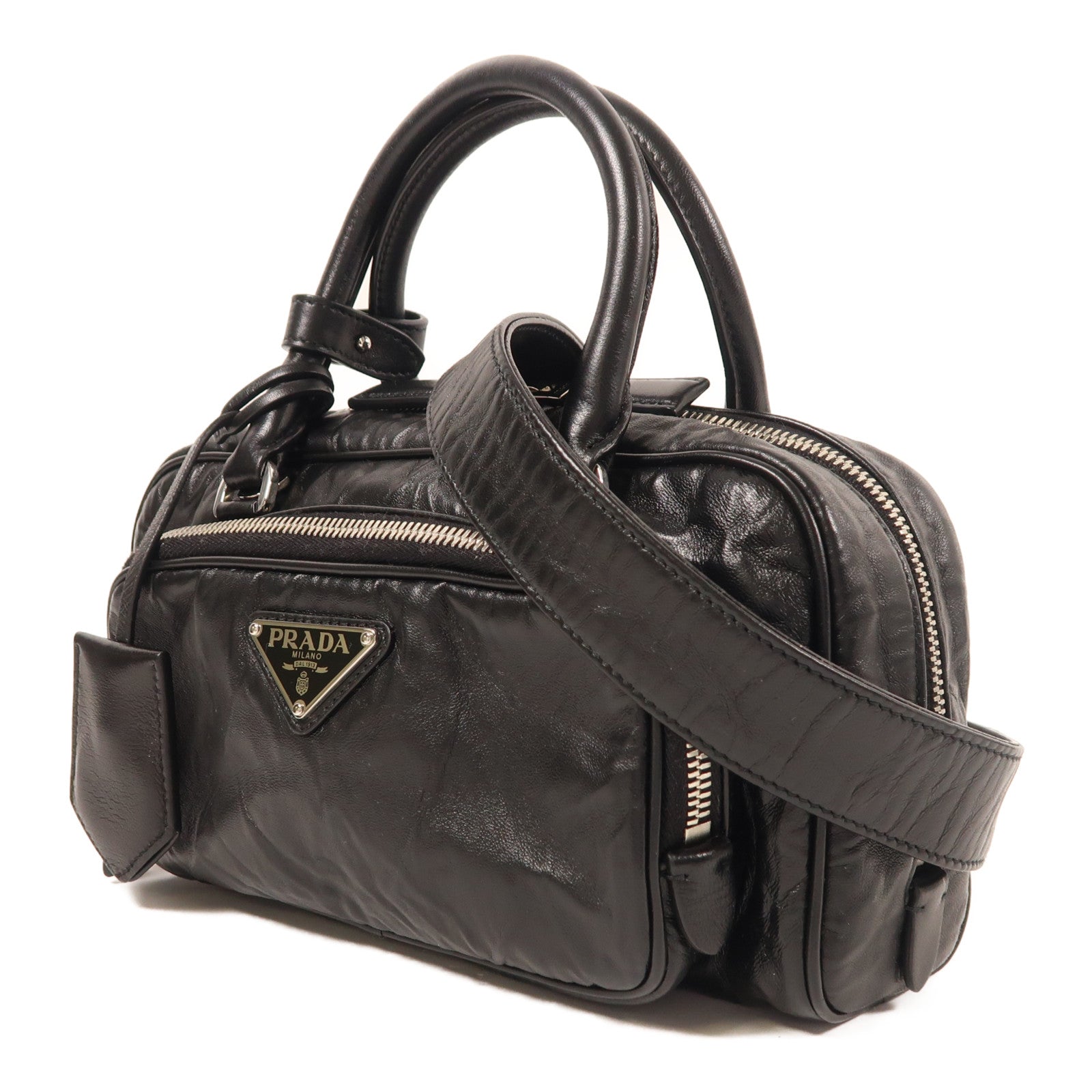 PRADA 皮革2 Way Shoulder銀扣手挽肩背兩用袋