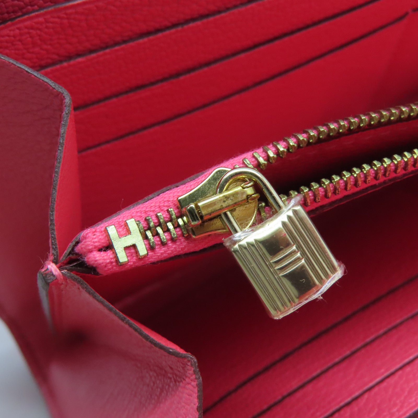 HERMES 【激減優惠】Chevre皮革Kelly Wallet金扣長錢包糖果紅色