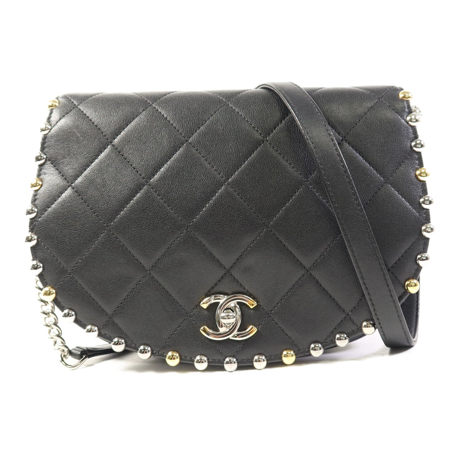 CHANEL 牛皮皮革Chain Shoulder銀扣肩背袋