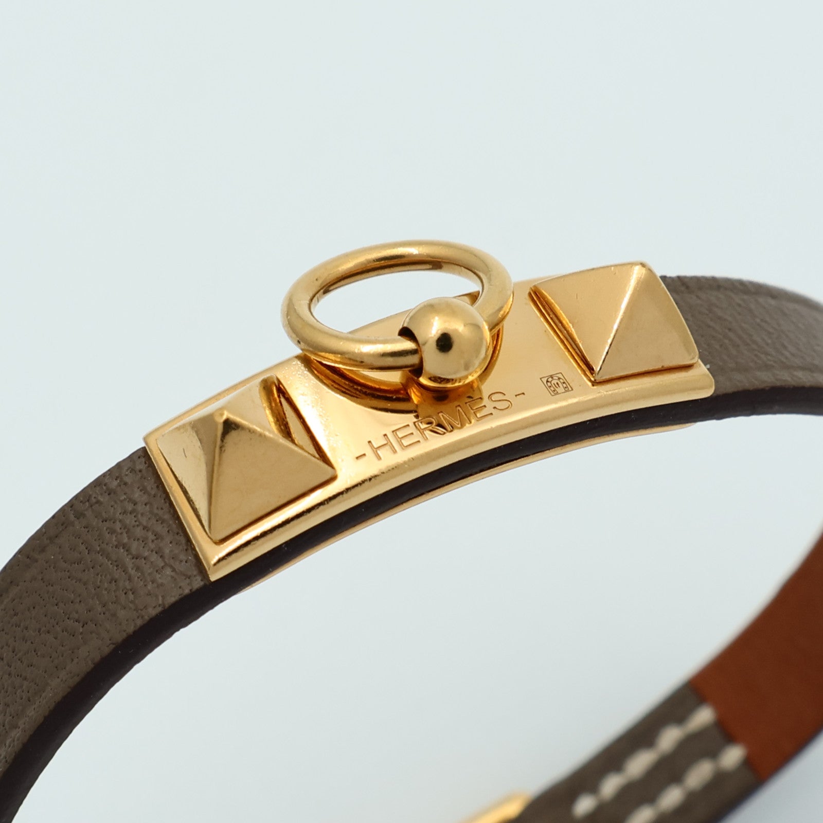 HERMES 【激減優惠】Swift皮革Rivale Mini Bracelet金扣手鏈Etoupe