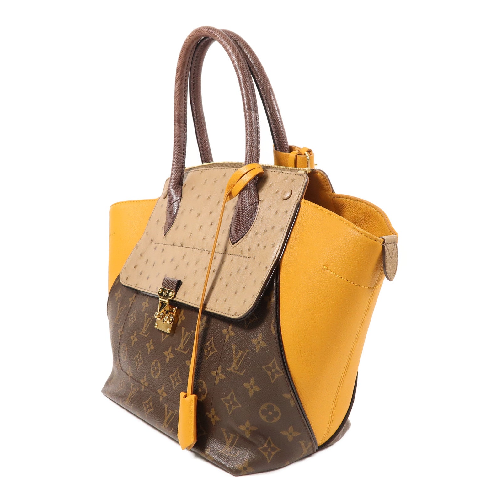 LOUIS VUITTON Monogram/鴕鳥皮革Hand Bag金扣手挽袋