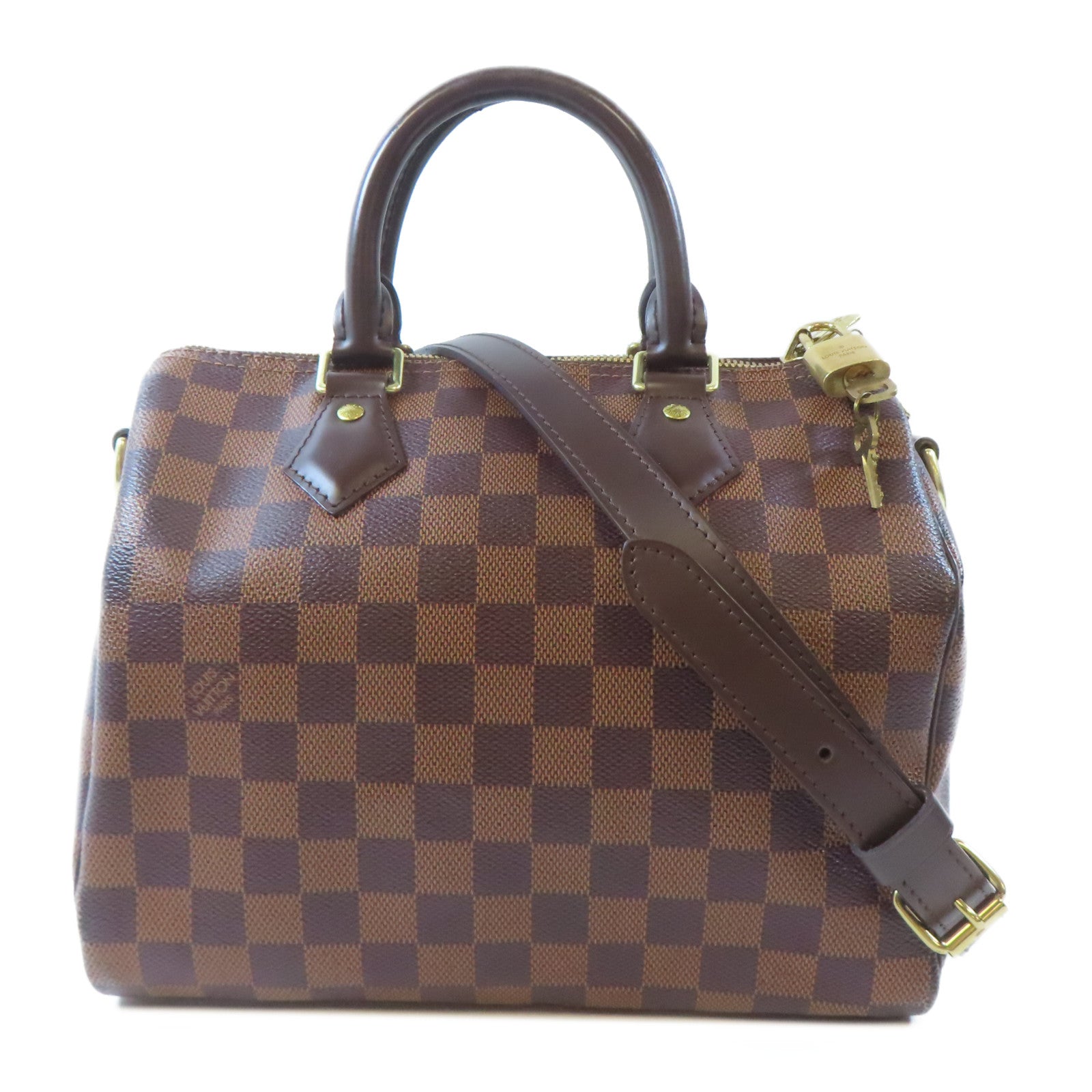 LOUIS VUITTON Damier Speedy Bandouliere 25金扣手挽肩背兩用袋啡色