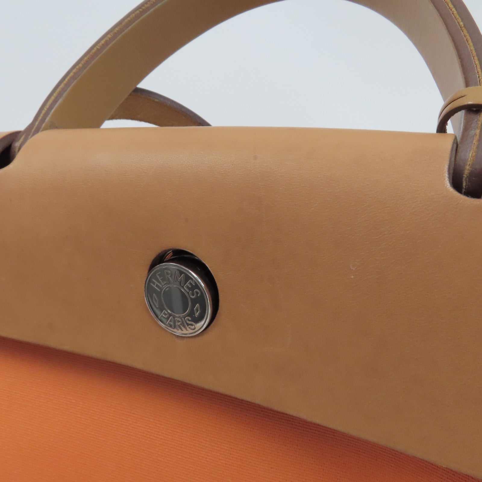 HERMES 帆布Herbag PM銀扣手挽肩背兩用袋橙色
