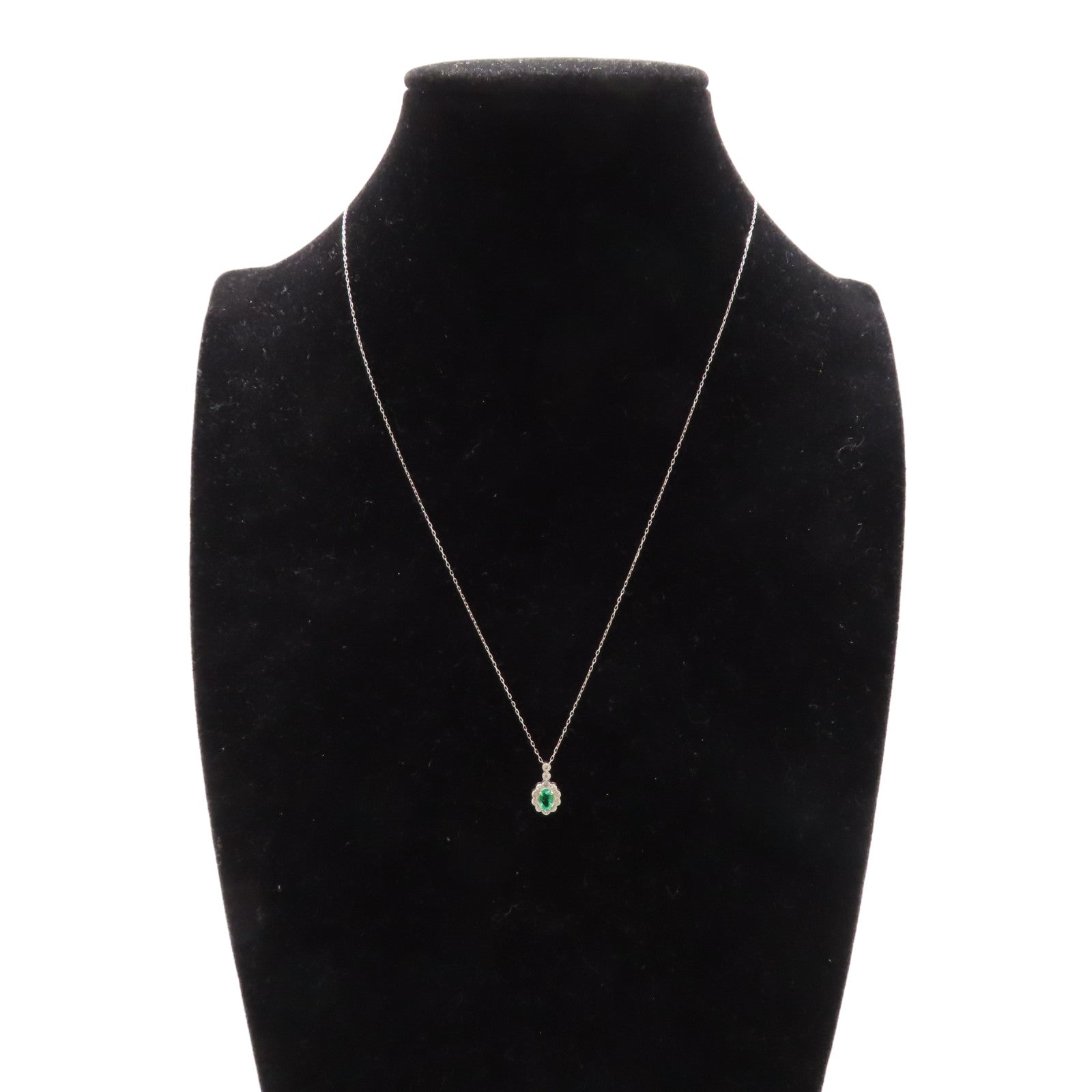 JEWELRY PT900鉑金Emerald Diamond Necklace 0.27ct綠寶石/0.10ct鑽石項鍊